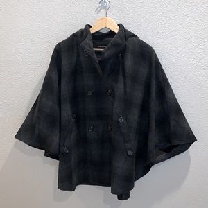 Banana Republic Factory.  Black and gray plaid cape wool coat. Size medium
